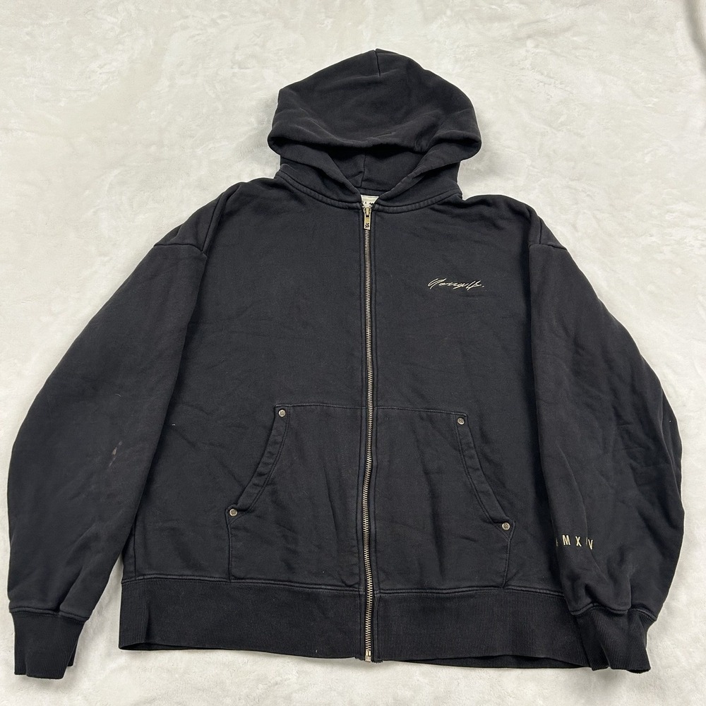 YoungLA Full Zip Hoodie Mens Small Black YLA-545 Embroidered Washed Cotton